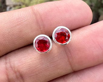 Red Garnet Stud Earrings Round Garnet Sterling Silver 925 Stud Earring January Birthstone Stud Geniune Garnet Stud Earrings Gift For Her