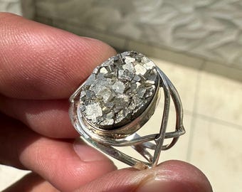 Genuine Pyrite Gemstone Ring 925 Sterling Silver Handmade Jewelry Statement Ring