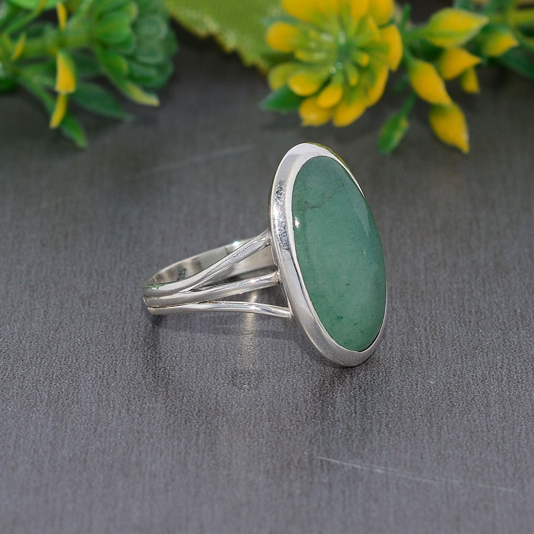 Genuine Green Aventurine Gemstone Ring 925 Sterling Silver Ring