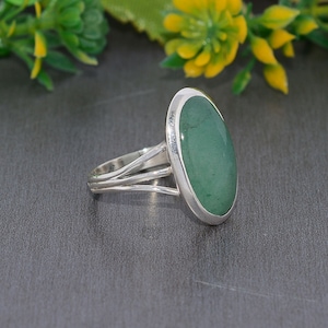 Genuine Green Aventurine Gemstone Ring 925 Sterling Silver Ring , Plain Stone Ring , Gemstone Stacking Ring , Minimalist Ring Gift For Her