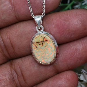 Handmade Red Monarch Opal Pendant: 925 Sterling Silver Necklace
