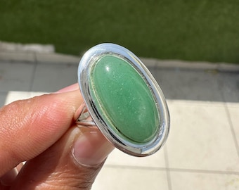 Green Aventurine 925 Sterling Silver Ring, Natural Gemstone Stacking Ring
