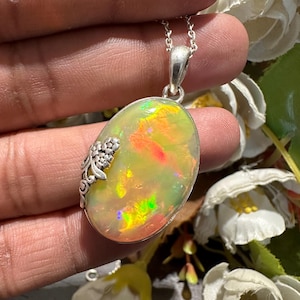 Natural Ethiopian Opal Pendant: Handmade 925 Sterling Silver Necklace