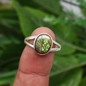 Genuine Ammolite Gemstone Ring Handmade Jewelry Ring 925 Sterling Silver Ring Solid Silver Ring Gift For Her