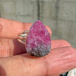 Genuine Large Raw Ruby Zoisite Gemstone Ring 925 Sterling Silver Handmade Crystal Ring Jewelry