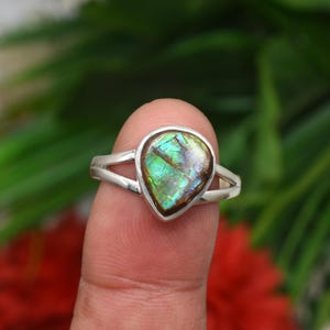 Bague en ammolite véritable, bijoux faits main, bague en argent sterling 925, bague en argent massif, bague en filigrane