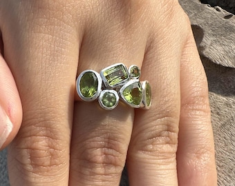 Natürliche Peridot Sterling Silber Ring, handgemachter Edelstein Schmuck