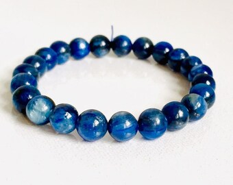 Armband van blauwe kyaniet, kristallen kraal (8 mm)