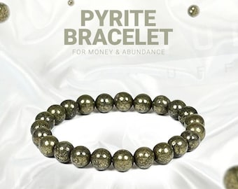 Pyrite Gemstone Bracelet 8mm Genuine Crystal pyrite bracelet , Stone of Luck, Prosperity, crystal bracelet,Gift for Men & Women