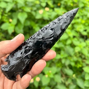Grande 152mm natural feito à mão preto obsidiana ponta de flecha ágata lâmina de lava cristais de ponta de flecha meditação cristal de cura espiritual