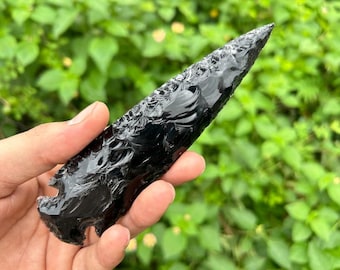Large Black Obsidian Arrowhead | Hand Carved Crystal, Protection, Grounding Stone