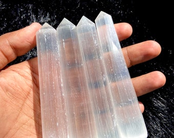 Selenite Crystal Point Tower, 3.5 Inch Obelisk Wand, Set of 4