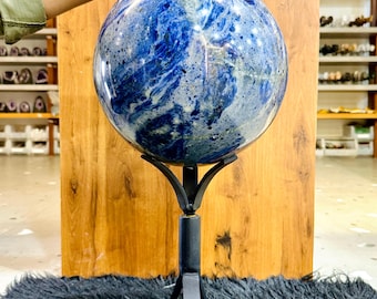 Huge Natural Dark Sodalite Sphere 31.5kg, 290MM Crystal Ball | Giant Blue Healing Stone Orb | Home Decor | Free Sphere Stand Gift