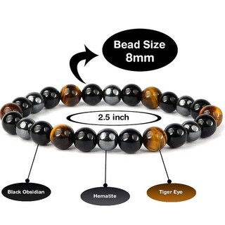 Bracciale Tripla Protezione: Occhio Di Tigre, Ematite E Ossidiana - Pietre Naturali Cariche Reiki