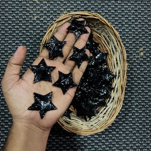 Bulk 50 Pieces Black Obsidian Star | Obsidian Gemstone Carving | Obsidian Star Carvings | Crescent Star Shaped Crystal