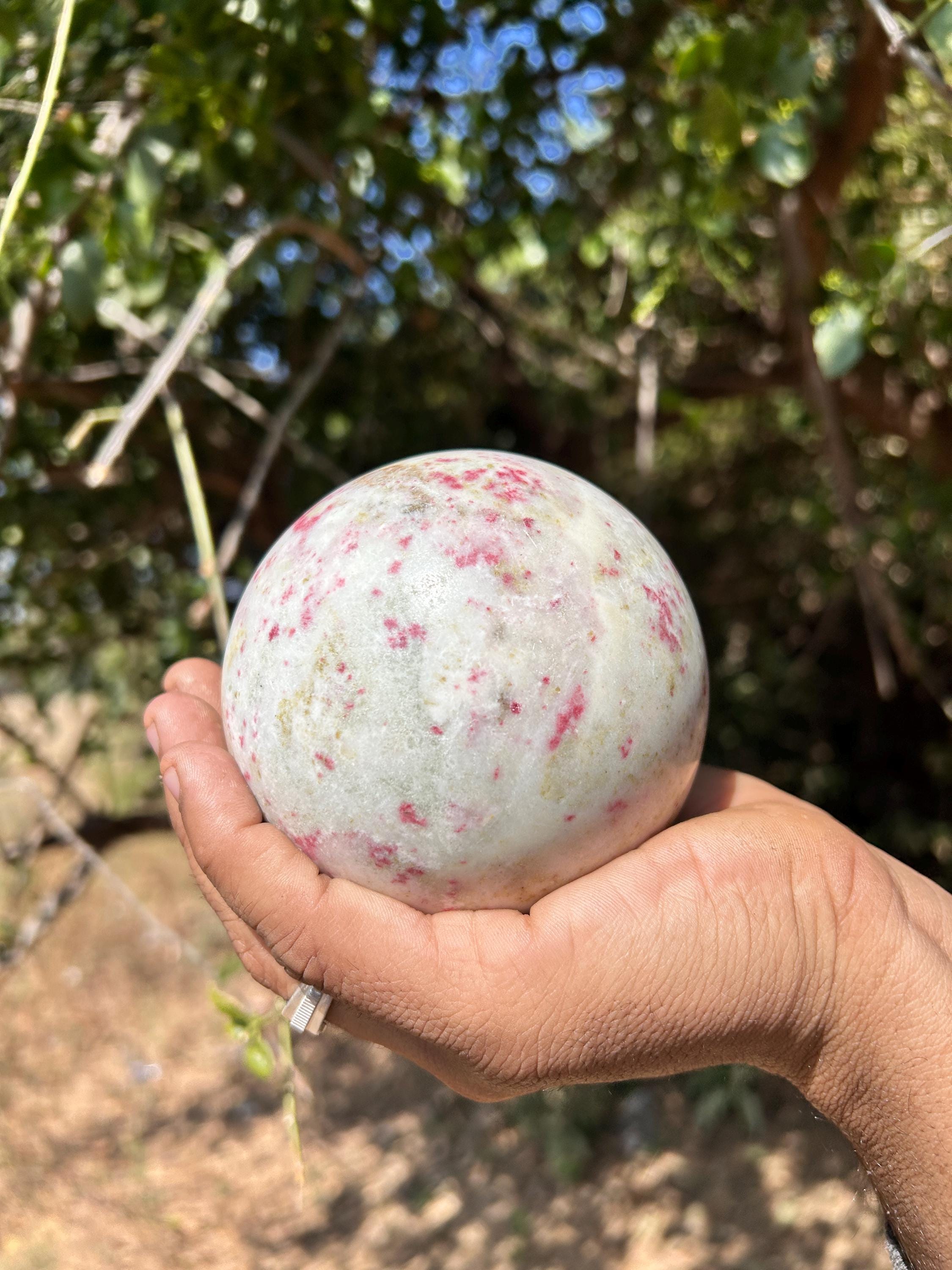 Large 115MM Pink Cinnabar Gemstone Sphere | High Quality Cinnabar Sphere | Wealth Stone | Healing Stone | Home Decoration Stone