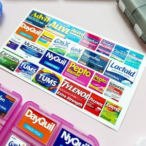 Medicijnetiketten Medicijnetiketten afpellen en plakken Pillendoosetiket Zakapotheeketiketten Stickers Pillendoosje Top 19 medicijnen, 25 medicijnetiketten