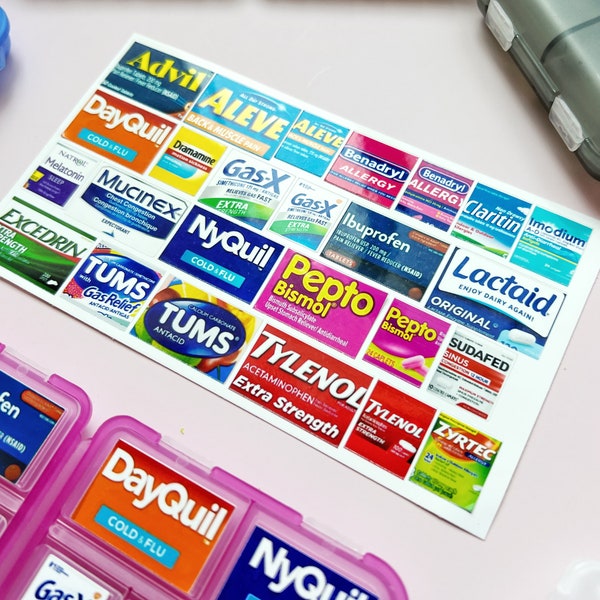 Medizin Etiketten Peel and Stick Pill Box Label Pocket Apotheke Etiketten Aufkleber Pill Box Top 19 Medikamente, 25 Medikamentenetiketten