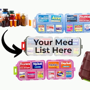 Custom Pillbox with Med Labels – Pocket Pharmacy Travel Pill Organizer, Personalized Pill Case, Pill Box Stickers, Waterproof Pill Labels