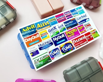 Etiquetas de medicamentos, pegatinas impermeables para pastilleros, los 19 medicamentos más populares