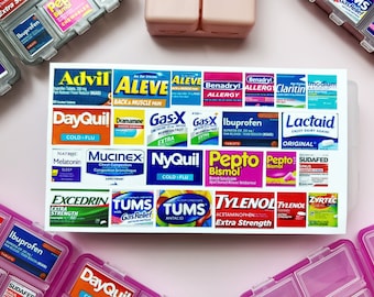 Etiquetas de medicamentos, pegatinas impermeables para pastilleros, los 19 medicamentos más populares