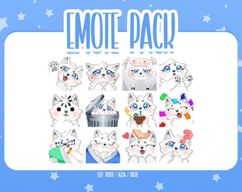 Cute White Wolf Emote Set 1, Chibi Wolf Twitch Emotes, Cute and Kawaii Emotes, Ready To Use for Twitch / Discord