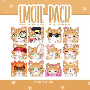 Cute Orange Cat Emote Set 2, Chibi Cat Twitch Emotes, Cute and Kawaii Emotes, Ready To Use for Twitch / Discord
