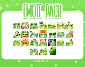 Süßer Frosch Bundle Pack - 24 Emote, Chibi Frosch Twitch Emotes, süße und Kawaii Emotes, sofort einsatzbereit für Twitch / Discord