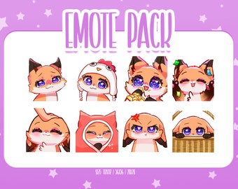 Emote Chibi, set di 2, emote con simpatica volpe Twitch, emote carine e Kawaii, pronte per l’uso per Twitch/Discord