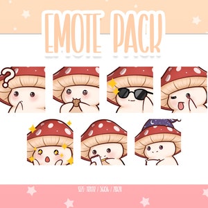 Zestaw 2 uroczych emotikonek grzybów, emotikony Chibi Mushroom Twitch, urocze i kawaii emotikony, gotowe do użycia na Twitch / Discord