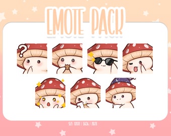 Cute Mushroom Emote Set 2, Chibi Mushroom Twitch Emotes, Cute and Kawaii Emotes, Ready To Use for Twitch / Discord