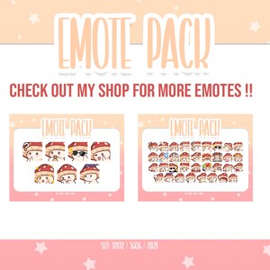 May include: Two digital images of a set of mushroom character emotes. The first image shows 8 emotes with different expressions. The second image shows 48 emotes with different expressions and accessories. The text "EMOTE PACK" is at the top of each image. The text "CHECK OUT MY SHOP FOR MORE EMOTES!!" is at the top of the image. The text "$17.11/170117/5606/28078" is at the bottom of the image.