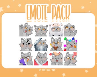 Cute Gray Wolf Emote Set 1, Chibi Wolf Twitch Emotes, Cute and Kawaii Emotes, Ready To Use for Twitch / Discord