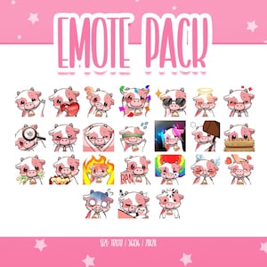 Uroczy różowy pakiet krowy - 24 emotikony, emotikony Chibi Cow Twitch, słodkie i kawaii emotikony, gotowe do użycia na Twitchu / Discordzie