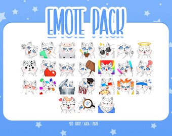 Cute White Wolf Bundle Pack - 24 Emote, Chibi Wolf Twitch Emotes, Cute and Kawaii Emotes, Ready To Use for Twitch / Discord
