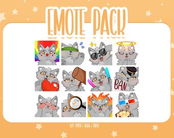 Cute Gray Wolf Emote Set 2, Chibi Wolf Twitch Emotes, Cute and Kawaii Emotes, Ready To Use for Twitch / Discord