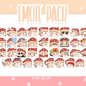 Cute Mushroom Bundle Pack - 35 Emote ,Chibi Mushroom Twitch Emotes, Cute and Kawaii Emotes, Ready To Use for Twitch / Discord