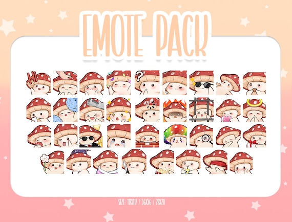 Cute Mushroom Bundle Pack - 35 Emote ,Chibi Mushroom Twitch Emotes, Cute and Kawaii Emotes, Ready To Use for Twitch / Discord