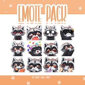 Cute Raccoon Emotes Set 2, Chibi Raccoon Twitch Emotes, Cute and Kawaii Emotes, Ready To Use for Twitch / Discord