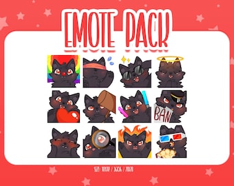 Cute Black Wolf Emote Set 2, Chibi Wolf Twitch Emotes, Cute and Kawaii Emotes, Ready To Use for Twitch / Discord