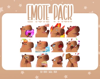 Schattige capibara-emotes, chibi-capibara Twitch-emotes, schattige en kawaii-emotes, klaar voor gebruik voor Twitch/Discord