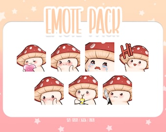 Chibi Mushroom Emotes Set, Cute Mushroom Twitch Emotes, Cute and Kawaii Emotes, Ready To Use for Twitch / Discord