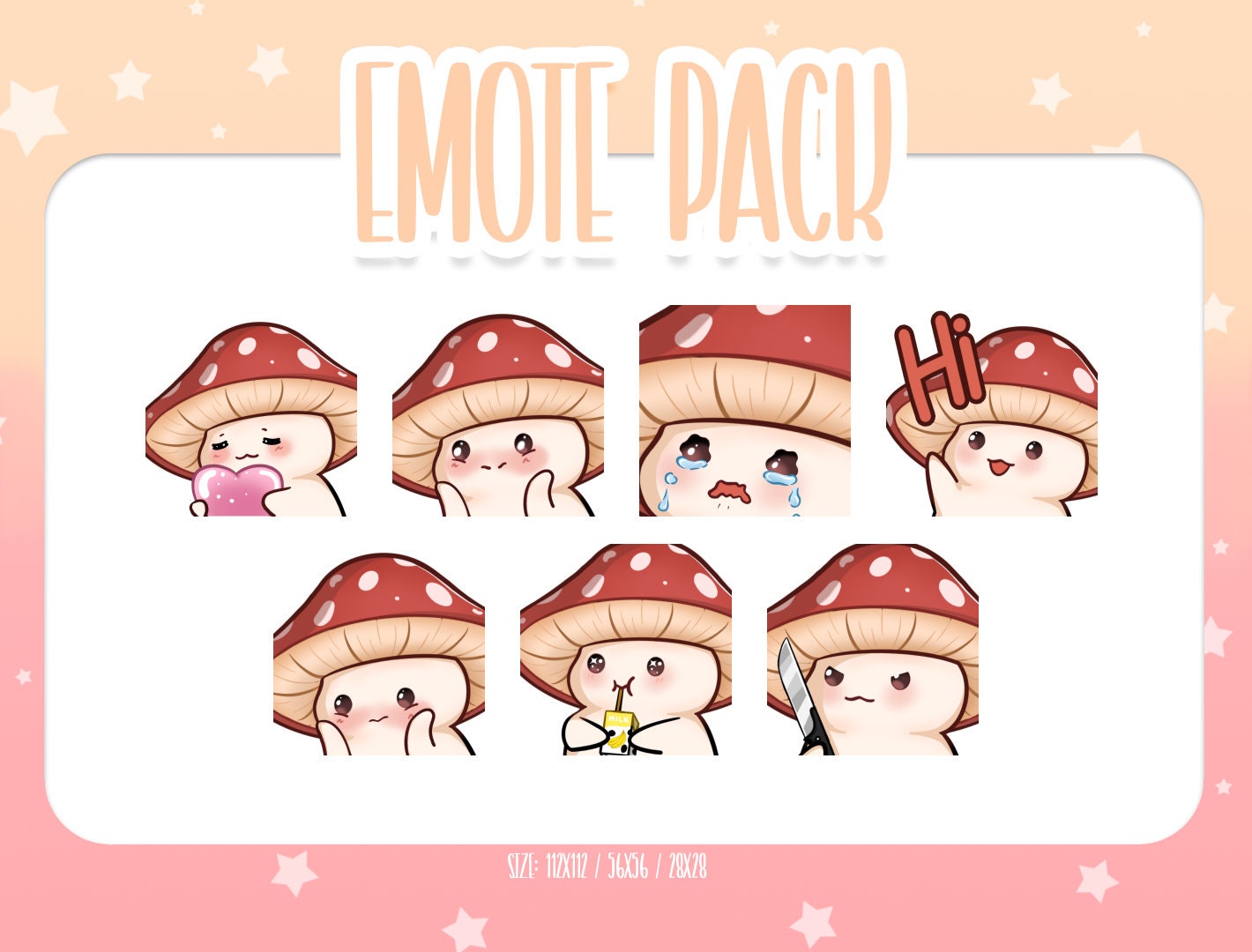 Chibi Mushroom Emotes Set, Cute Mushroom Twitch Emotes, Cute and Kawaii