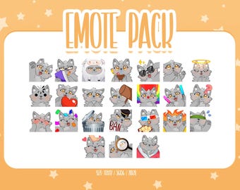Cute Gray Wolf Bundle Pack - 24 Emote, Chibi Wolf Twitch Emotes, Cute and Kawaii Emotes, Ready To Use for Twitch / Discord