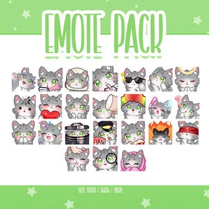 Cute Gray Cat Bundle Pack - 24 Emote, Cute Gray Cat Twitch Emotes, Cute and Kawaii Emotes, Ready To Use for Twitch / Discord