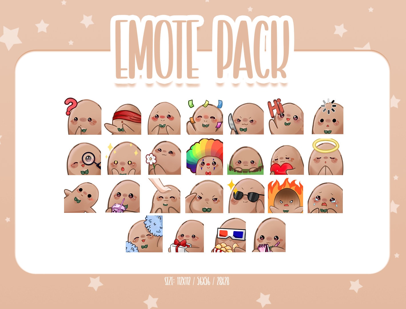 Cute Potato Bundle Pack - 25 Emote, Cute Potato Twitch Emotes, Cute and ...