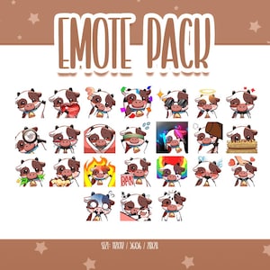 Uroczy brązowy krowa Bundle Pack - 24 emotikony, emotikony Chibi Cow Twitch, słodkie i kawaii emotikony, gotowe do użycia na Twitchu / Discordzie