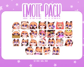Cute Fox Bundle Pack - 25 Emote, Cute Fox Twitch Emotes, Cute and Kawaii Emotes, Ready To Use for Twitch / Discord