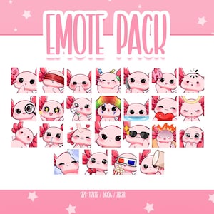 Cute Axolotl Bundle Pack - 25 Emote ,Chibi Axolotl Twitch Emotes, Cute and Kawaii Emotes, Ready To Use for Twitch / Discord