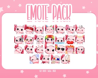Cute Axolotl Bundle Pack - 25 Emote ,Chibi Axolotl Twitch Emotes, Cute and Kawaii Emotes, Ready To Use for Twitch / Discord